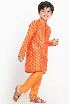  Orange Cotton Blend Kurta Pyjama Set
