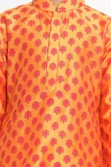  Orange Cotton Blend Kurta Pyjama Set