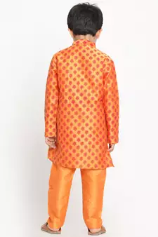  Orange Cotton Blend Kurta Pyjama Set