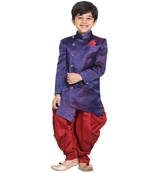  Blue And Maroon Silk Blend Indowestern Sherwani And Dhoti Set