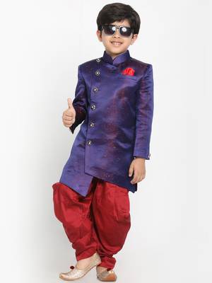  Blue And Maroon Silk Blend Indowestern Sherwani And Dhoti Set 2