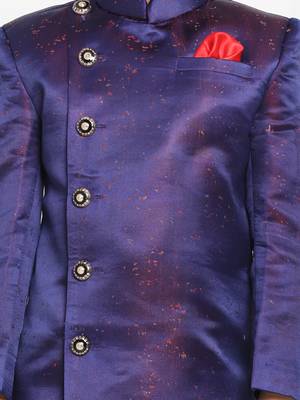  Blue And Maroon Silk Blend Indowestern Sherwani And Dhoti Set 4