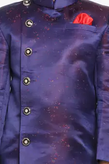  Blue And Maroon Silk Blend Indowestern Sherwani And Dhoti Set