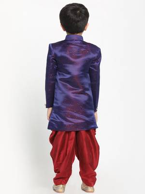  Blue And Maroon Silk Blend Indowestern Sherwani And Dhoti Set 5