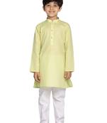 Boys Green And White Kurta Pyjama Set