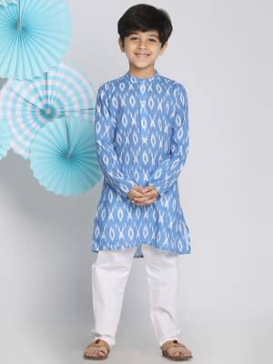  Aqua Blue And White Ikkat Kurta Pyjama Set 2