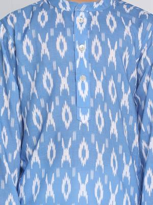  Aqua Blue And White Ikkat Kurta Pyjama Set 5