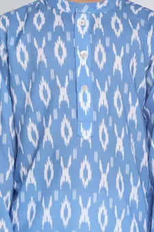  Aqua Blue And White Ikkat Kurta Pyjama Set