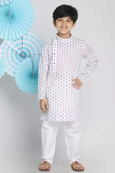  White And Blue Kurta Pyjama Set