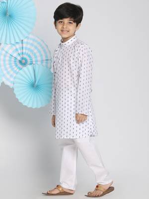  White And Blue Kurta Pyjama Set 3