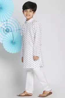  White And Blue Kurta Pyjama Set