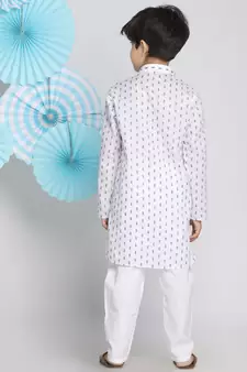  White And Blue Kurta Pyjama Set