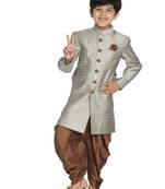  Beige,Grey And Coffee Indowestern Sherwani And Cowl Dhoti Pant Set