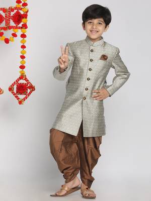  Beige,Grey And Coffee Indowestern Sherwani And Cowl Dhoti Pant Set 2