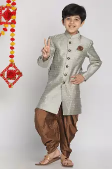  Beige,Grey And Coffee Indowestern Sherwani And Cowl Dhoti Pant Set