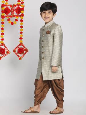  Beige,Grey And Coffee Indowestern Sherwani And Cowl Dhoti Pant Set 3