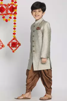  Beige,Grey And Coffee Indowestern Sherwani And Cowl Dhoti Pant Set