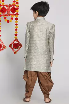  Beige,Grey And Coffee Indowestern Sherwani And Cowl Dhoti Pant Set