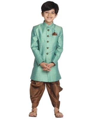 Boys' Green And Coffee Indowestern Sherwani And Cowl Dhoti Pant Set 1