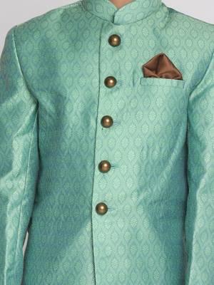 Boys' Green And Coffee Indowestern Sherwani And Cowl Dhoti Pant Set 5