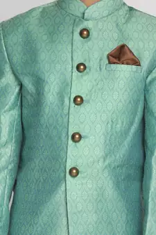 Boys' Green And Coffee Indowestern Sherwani And Cowl Dhoti Pant Set