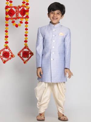  Lavender And Cream Indowestern Sherwani And Cowl Dhoti Pant Set 1