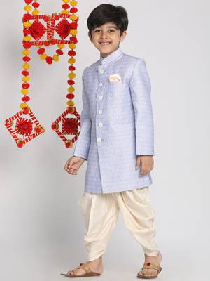  Lavender And Cream Indowestern Sherwani And Cowl Dhoti Pant Set 3