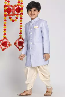  Lavender And Cream Indowestern Sherwani And Cowl Dhoti Pant Set