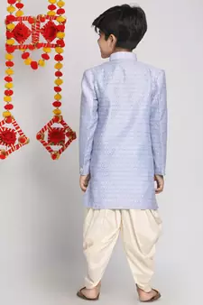  Lavender And Cream Indowestern Sherwani And Cowl Dhoti Pant Set