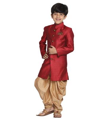  Maroon And Rose Gold Indowestern Sherwani And Cowl Dhoti Pant Set 2