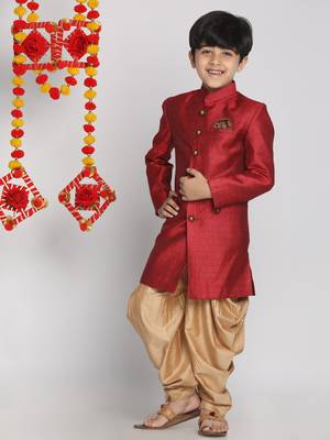  Maroon And Rose Gold Indowestern Sherwani And Cowl Dhoti Pant Set 1