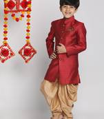  Maroon And Rose Gold Indowestern Sherwani And Cowl Dhoti Pant Set