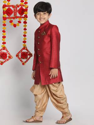  Maroon And Rose Gold Indowestern Sherwani And Cowl Dhoti Pant Set 3