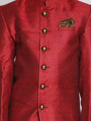  Maroon And Rose Gold Indowestern Sherwani And Cowl Dhoti Pant Set 5