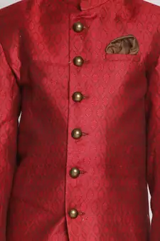  Maroon And Rose Gold Indowestern Sherwani And Cowl Dhoti Pant Set