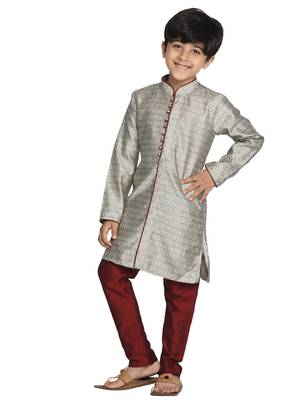  Beige,Grey And Maroon Kurta Pyjama Set 1