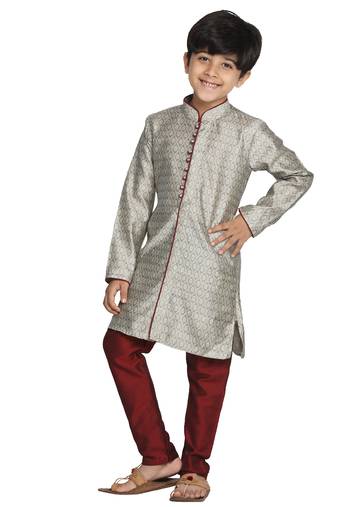 Boys' Beige,Grey And Maroon Kurta Pyjama Set