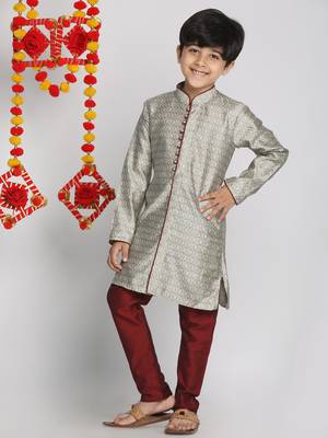  Beige,Grey And Maroon Kurta Pyjama Set 2