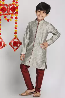  Beige,Grey And Maroon Kurta Pyjama Set