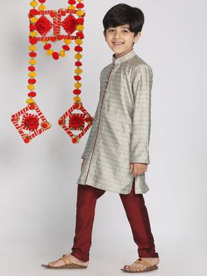  Beige,Grey And Maroon Kurta Pyjama Set 3