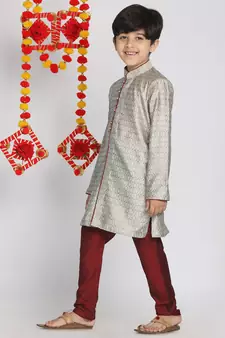  Beige,Grey And Maroon Kurta Pyjama Set