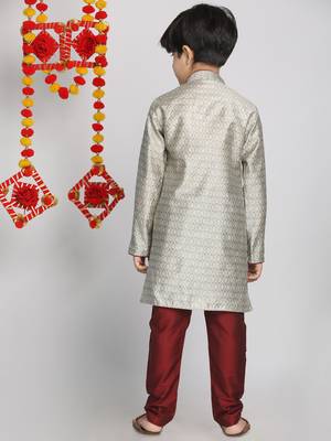  Beige,Grey And Maroon Kurta Pyjama Set 4