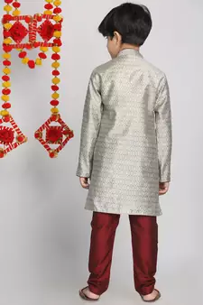 Beige,Grey And Maroon Kurta Pyjama Set