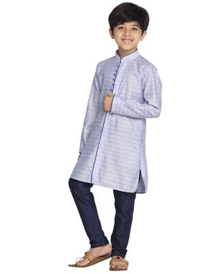  Lavender And Navy Blue Kurta Pyjama Set 1