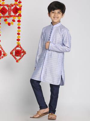  Lavender And Navy Blue Kurta Pyjama Set 2