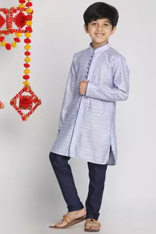  Lavender And Navy Blue Kurta Pyjama Set