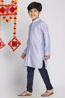  Lavender And Navy Blue Kurta Pyjama Set
