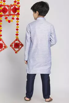  Lavender And Navy Blue Kurta Pyjama Set