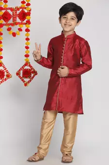  Maroon And Rose Gold Kurta Pyjama Set