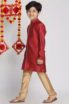  Maroon And Rose Gold Kurta Pyjama Set